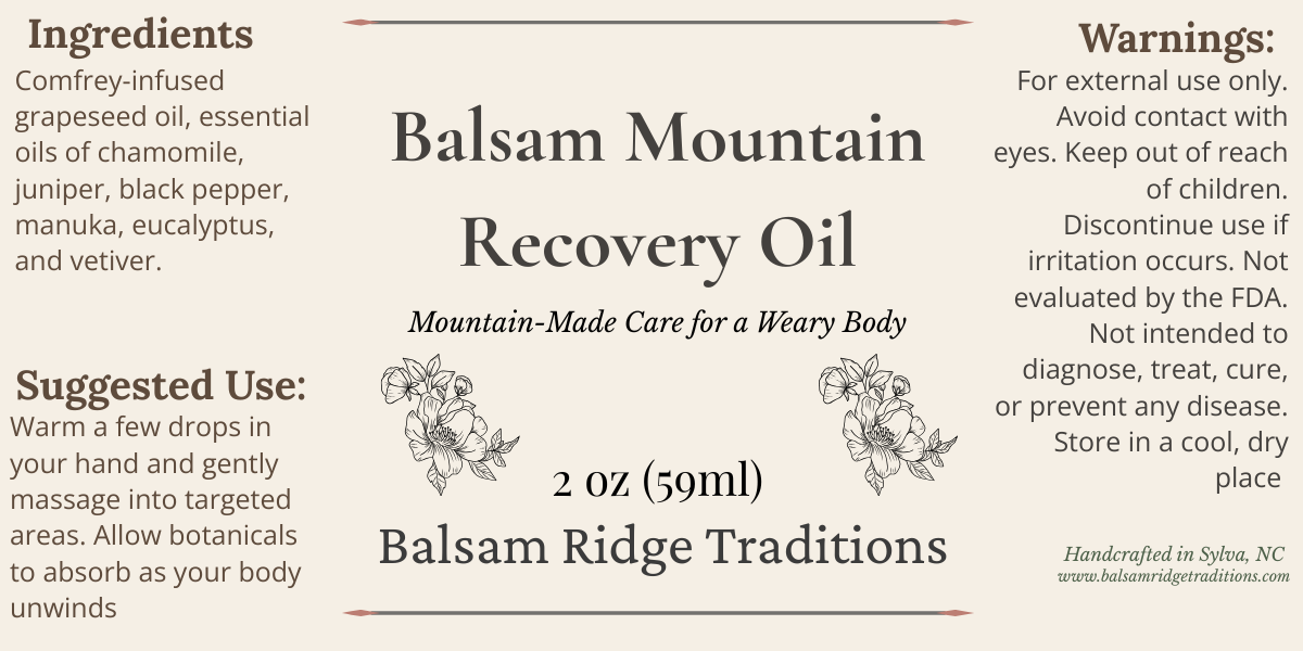 Balsam Mountain Recovery Oil- Massage Oil